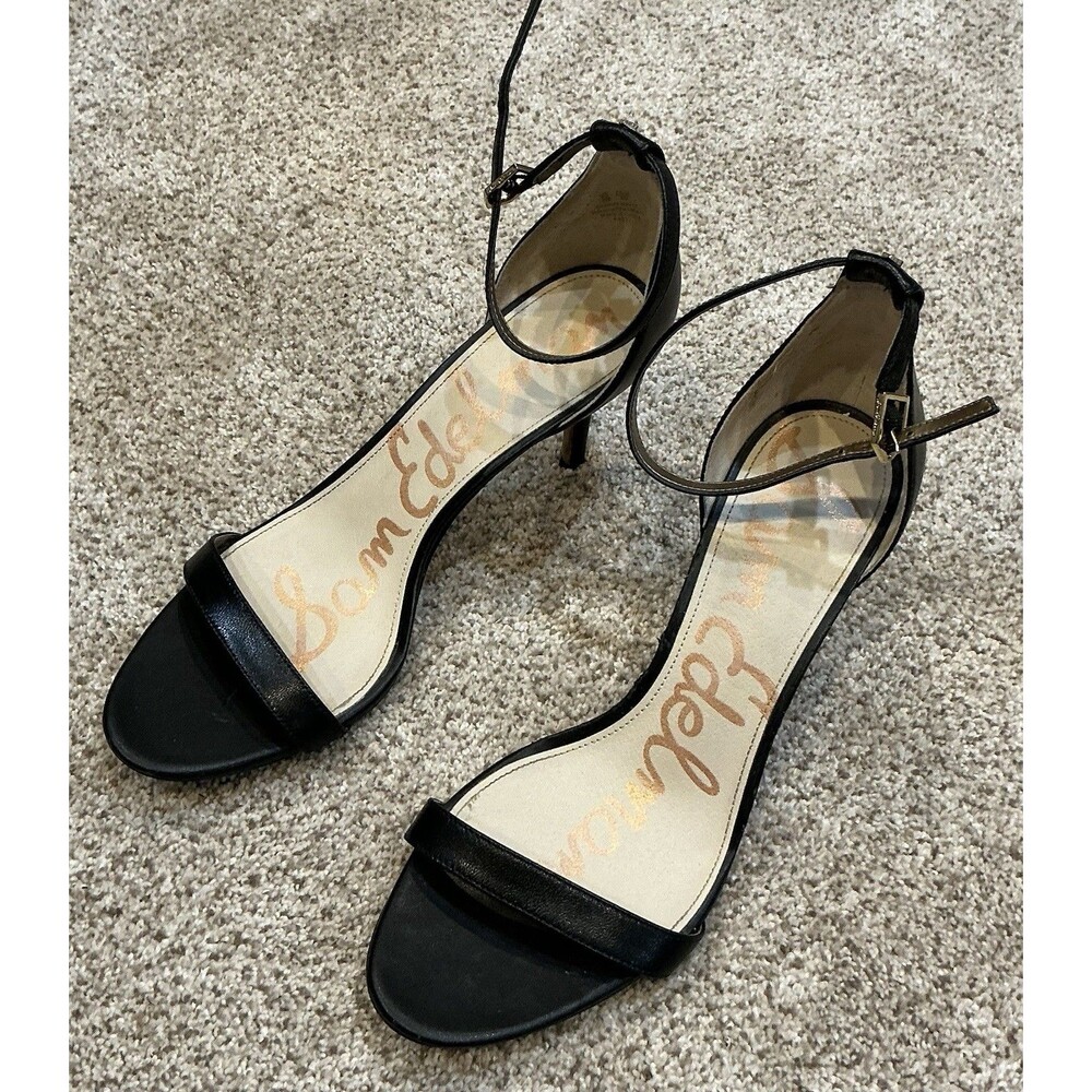 Sam Edelman Patti Black Leather Ankle-Strap Stiletto Heels Sandals Size 10M